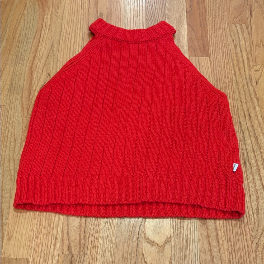Vibrant Red Turtleneck Sleeveless Sweater